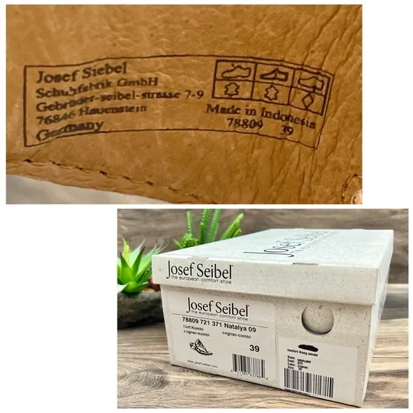 NIB Josef Seibel Natalya 09 Floral Leather Wedge Thong Sandal Cognac Combi - Picture 12 of 15